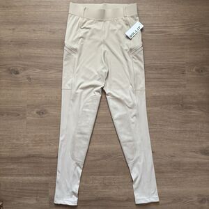 Womens WilLit Size XS Tan Nylon/Spandex Equestrian Riding Leggings Zip Pockets